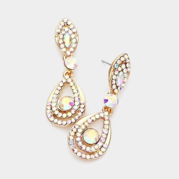 Bubble Stone Embellished Abalone Teardrop Evening Earrings - Picture 1 of 5